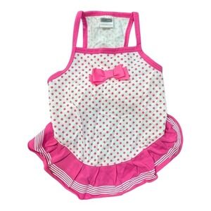 Pup Crew Polka Dot Pet Dress‎ Medium Pink White Bow Ruffle Petco 2011 Girly